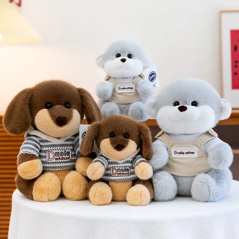 Cute Dachshund & Otter Plush Toy Set – Soft Sausage Dog Stuffed Animal, Healing Comfort Buddy & Birthday Gift for Kids